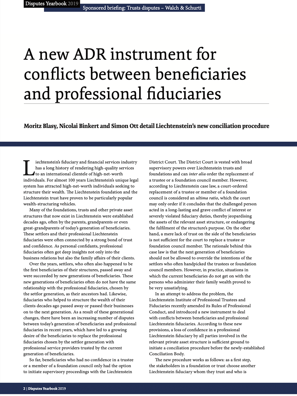 Disputes Yearbook 19 | A new ADR instrument for conflicts between beneficiaries and professional fiduciaries